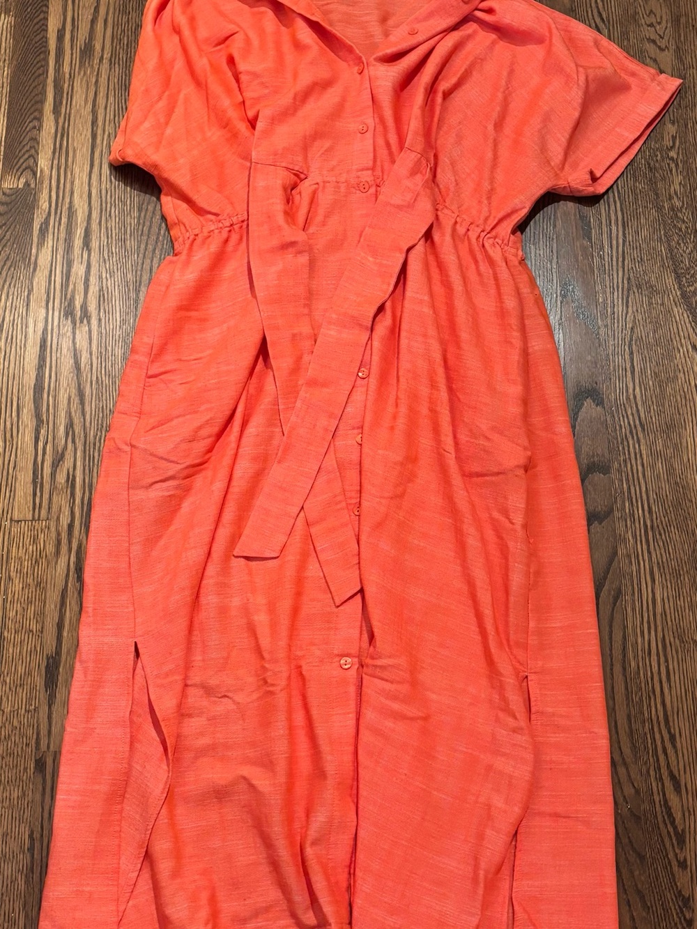 FRNCH Coral Midi Dress with Tie Waist